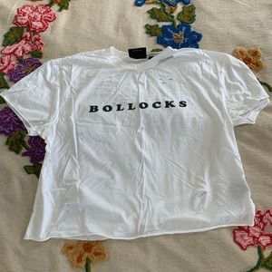Distressed Lazy Oaf Cropped “Bollocks” Tee